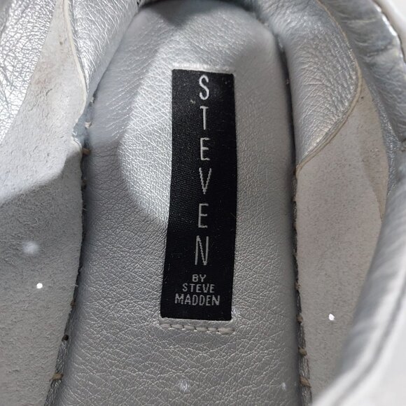 Steve Madden Silver Mars Platform Espadrill Laceup Full Leather Sneaker Shoe - Picture 9 of 12